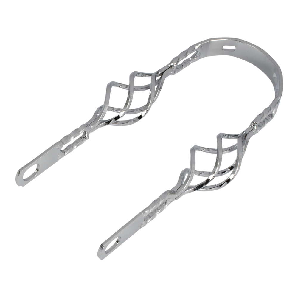 [619809] 12" Fender Brace Double Square Twisted w/Cage Chrome