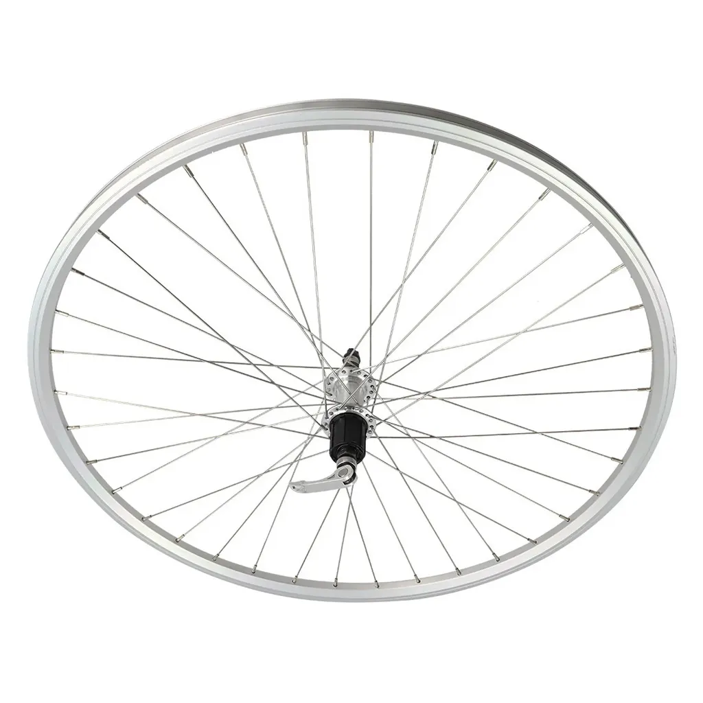 [761328] Wheel 700c 36 Spoke Rear Cassette Alloy Silver (Double Wall, 14g Stainless Spokes, Quick Release 3/8" Axle)