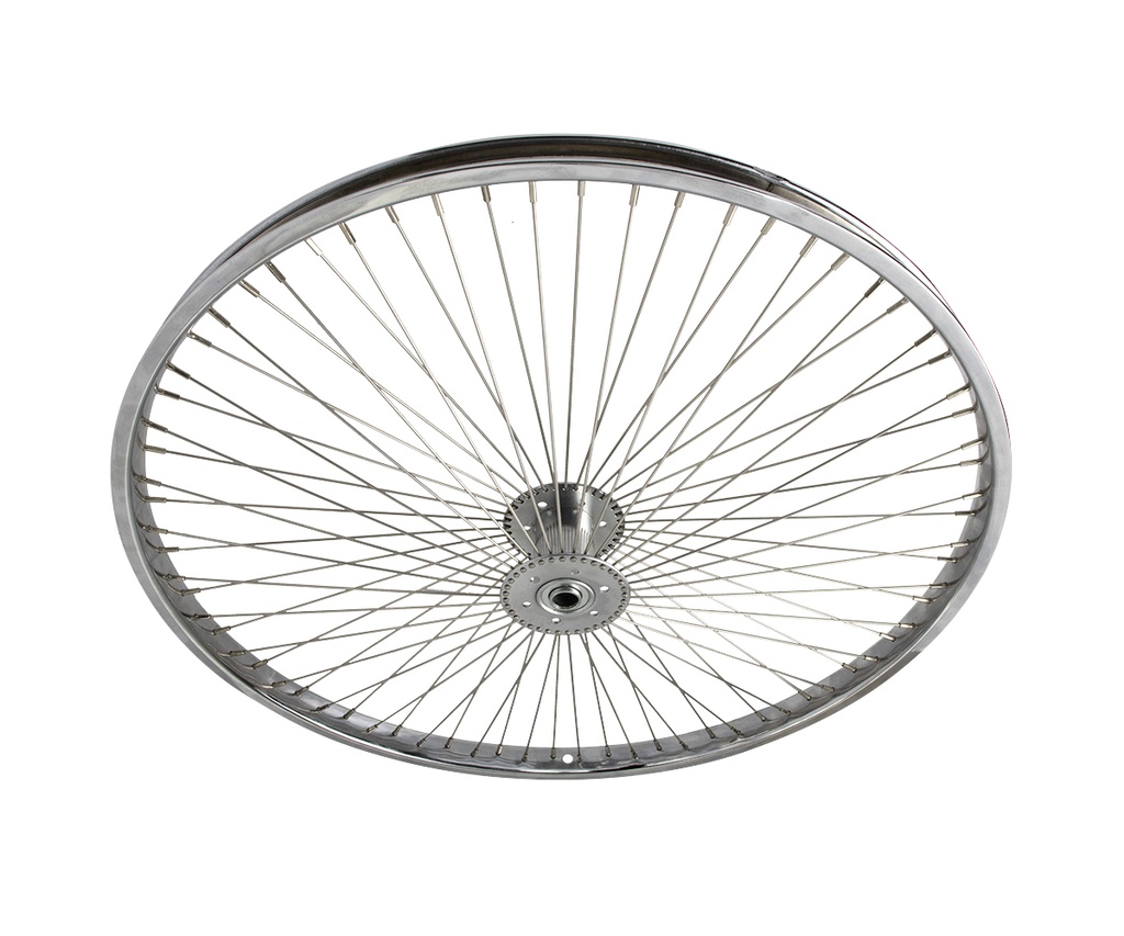 [767192] Wheel 26" 72 Spoke Hollow Hub Steel Chrome (Single Wall, 14g Stainless Spokes, 3/8" Axle)